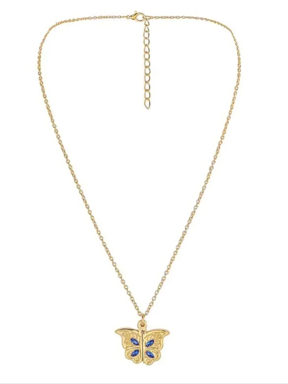 Gold Tone Butterfly Locket Necklace Romantic Hidden I Love You Message